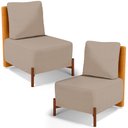 Ver imagem 1 de Kit 2 Poltronas Decorativa Sala Estar Living Hungria L02 Couríssimo Whisky Linho Bege Escuro - Lyam