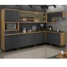 Kit Conjunto Cozinha Completa Modulada Balcão Paneleiro Armário 8 Peças MDP Marrom Madeira Cinza - 1
