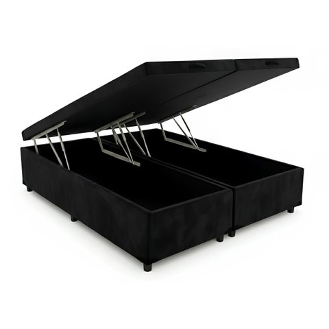 Cama Box Baú King Bipartido 96 Diversas Cores (193x203x42) - Suede Preto