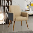 Ver imagem 2 de Kit 04 Poltronas Decorativa Maria W01 Pés Palito Linho Bege Escuro Couríssimo Preto - Lyam Decor