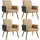 Ver imagem 1 de Kit 04 Poltronas Decorativa Maria W01 Pés Palito Linho Bege Escuro Couríssimo Preto - Lyam Decor