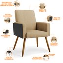 Ver imagem 4 de Kit 04 Poltronas Decorativa Maria W01 Pés Palito Linho Bege Escuro Couríssimo Preto - Lyam Decor