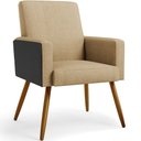 Ver imagem 3 de Kit 04 Poltronas Decorativa Maria W01 Pés Palito Linho Bege Escuro Couríssimo Preto - Lyam Decor