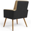 Ver mais imagens de Kit 04 Poltronas Decorativa Maria W01 Pés Palito Linho Bege Escuro Couríssimo Preto - Lyam Decor