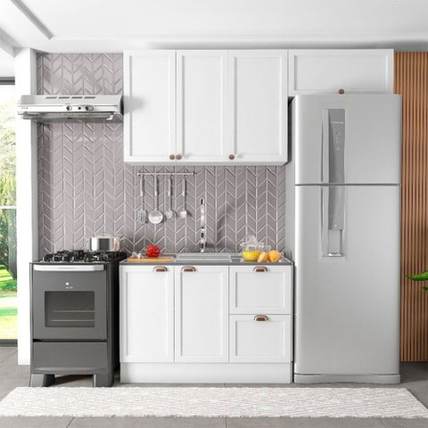 Cozinha Compacta Americana Texas 6 Portas 2 Gavetas com Rodapé Branco - Pnr Móveis