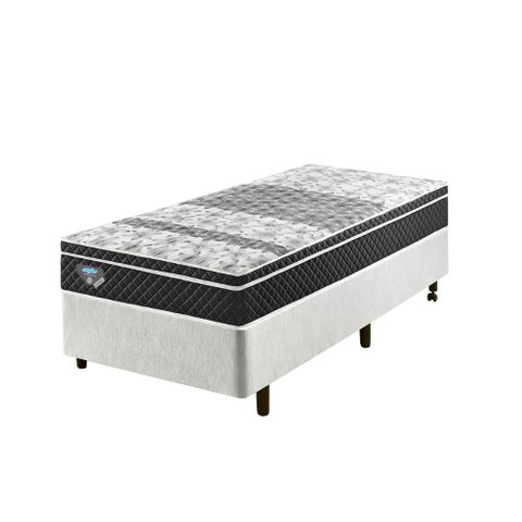 Cama Box Solteiro 88x188 Courino Linho Branco com Colchão Mola Verticoil