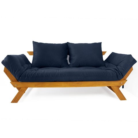 Sofá Japão Futon Acquablock Azul Royal Madeira Cor Mel