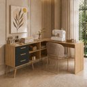 Ver imagem 1 de Mesa de Costura em L com 3 Gavetas e 4 Nichos para Artesanato e Ateliê Multimóveis MP6106