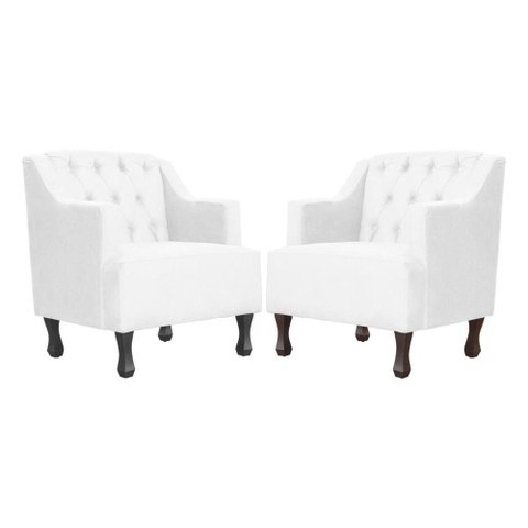 Kit 2 Poltronas Estofada para Hall de Entrada Genesis Suede Branco - Lm Decor
