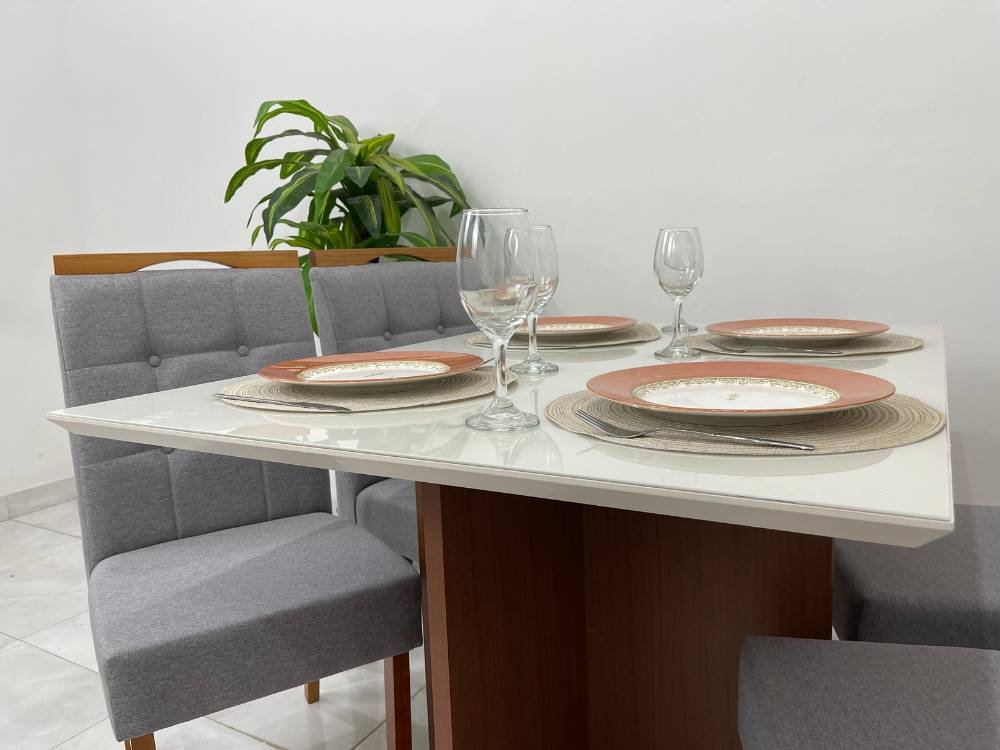 Mesa de Jantar com 4 Cadeiras 1.20x0.90 Helo/nicole – Mel/off White/cinza - 5