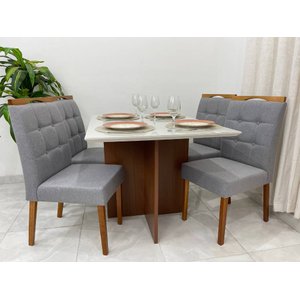 Mesa de Jantar com 4 Cadeiras 1.20x0.90 Helo/nicole – Mel/off White/cinza