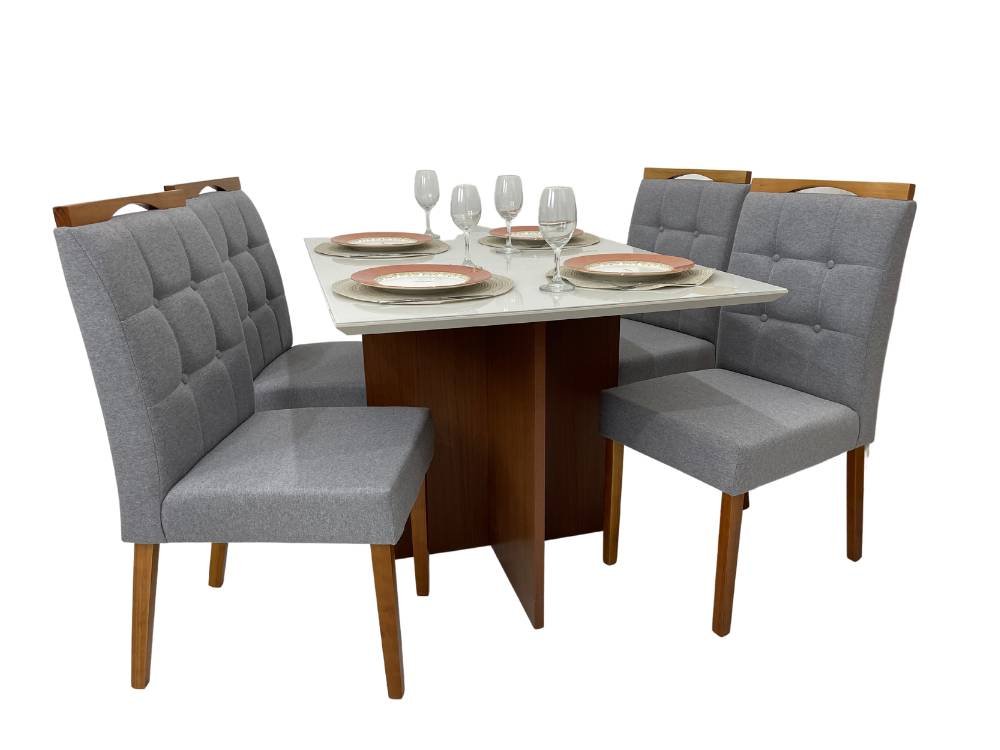 Mesa de Jantar com 4 Cadeiras 1.20x0.90 Helo/nicole – Mel/off White/cinza - 10