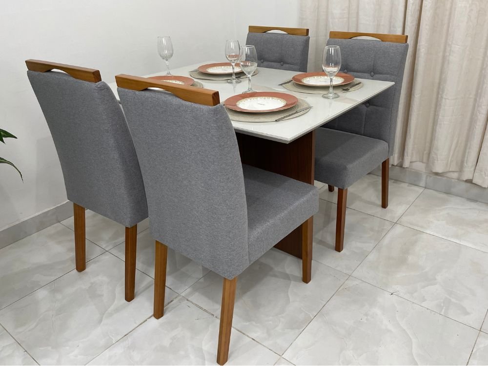 Mesa de Jantar com 4 Cadeiras 1.20x0.90 Helo/nicole – Mel/off White/cinza - 2