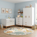 Ver imagem 1 de Quarto de Bebê Completo 3 Peças com Berço Minicama 2 em 1, Cômoda e Guarda Roupa 3 Portas em MDF Flip Branco Fosco