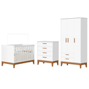 Ver imagem 2 de Quarto de Bebê Completo 3 Peças com Berço Minicama 2 em 1, Cômoda e Guarda Roupa 3 Portas em MDF Flip Branco Fosco