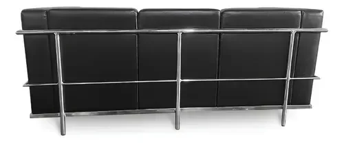 Sofá 3 Lugares Le Corbusier Premium em Couro Sintetico Preto - 2
