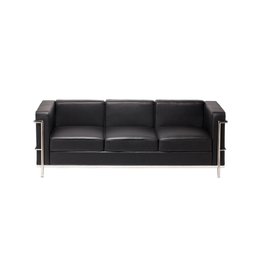 Sofá 3 Lugares Le Corbusier Premium em Couro Sintetico Preto - 5