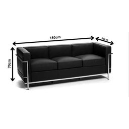 Sofá 3 Lugares Le Corbusier Premium em Couro Sintetico Preto - 4