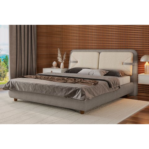 Cabeceira King Mali e Cama Factor Cinza - Linho Off White