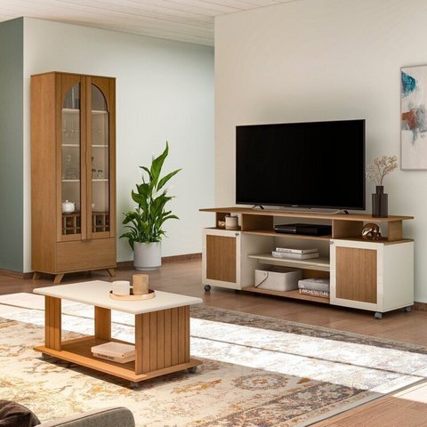 Kit 3 Peças para Sala de Estar Rack, Mesa de Centro e Cristaleira Murano
