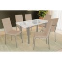 Ver imagem 1 de Conjunto: Mesa Sala Jantar Elba C/ Tampo de Vidro 150cm e 6 Cadeiras Amsterdã Niquel - Courano Bege