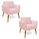 Ver imagem 1 de Kit 2 Poltronas Aline Suede Rosa Bebê Pés Palito Castanho - D’Rossi