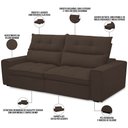 Ver imagem 3 de Sofá Retrátil Reclinável para Sala de Estar Living 230cm Dimas F04 Veludo Marrom - Lyam Decor