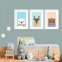 Ver imagem 2 de Kit 3 Quadros Grandes Infantil Filhotes 60x48cm:moldura Preta