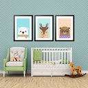 Ver imagem 1 de Kit 3 Quadros Grandes Infantil Filhotes 60x48cm:moldura Preta