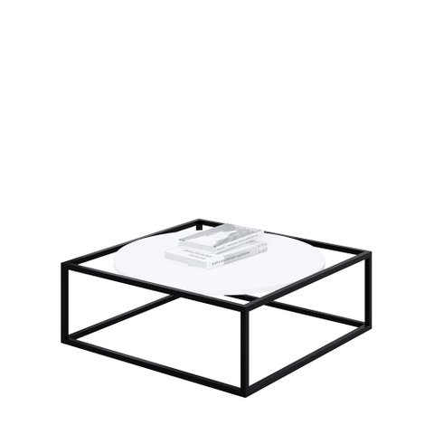 Mesa de Centro Sala 84x84x35cm Aço e Madeira Industrial Moon Don Castro Decor