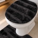 Ver imagem 2 de Jogo de Banheiro Tapete Europeu 3 Peças Base Antiderrapante Macio Preto