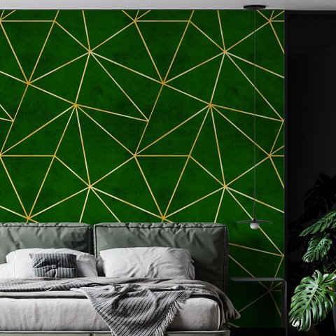 Papel de Parede Adesivo Zara Verde Dark com Dourado - 2,5m