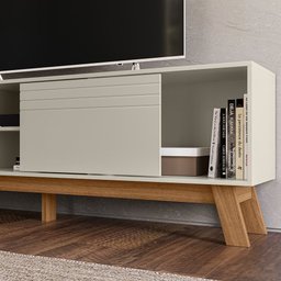 Rack Bancada Dubai 1,80cm Tv até 70” Porta Correr Peternella:off White - 3