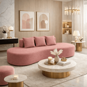 Ver imagem 4 de Sofá Tóquio Puff Orgânico Bouclé 200cm com 3 Almofadas Design Curvo Luxo para Sala e Recepção:Rosa