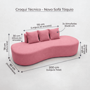 Ver imagem 3 de Sofá Tóquio Puff Orgânico Bouclé 200cm com 3 Almofadas Design Curvo Luxo para Sala e Recepção:Rosa