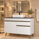 Ver imagem 1 de Gabinete Banheiro com 2 Portas e 1 Gaveta 120cm Retrô Multimóveis MP5539 Branco/Dourado