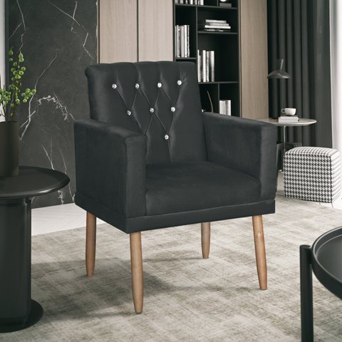 Poltrona Lauren para Sala de Estar Decorativa Preta