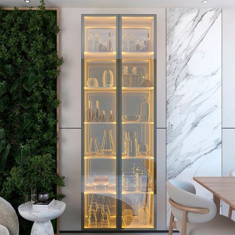 Cristaleira 2 Portas Reflecta com LED e Espelho 76cm 100% MDF Luminare Marrom/Marrome