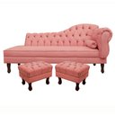 Ver imagem 1 de Divã Recamier Namoradeira Larissa 185cm com Capitonê - Esquerda + 02 Puffs Retrô Suede