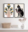 Ver imagem 1 de Kit 2 Quadros Egípcios Gato Bastet e Flor de Lotus 33x24cm - com Vidro:madeira Branca