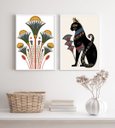 Ver imagem 2 de Kit 2 Quadros Egípcios Gato Bastet e Flor de Lotus 33x24cm - com Vidro:madeira Branca