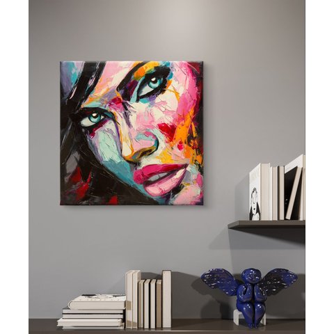 Canvas para Quadro Decorativo Rosto de Mulher Olhos Azuis 69,5 X 70cm