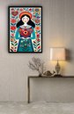 Ver imagem 1 de Quadro Decorativo Art Folk Mulher Coração Flores - 70x50cm:moldura Preta
