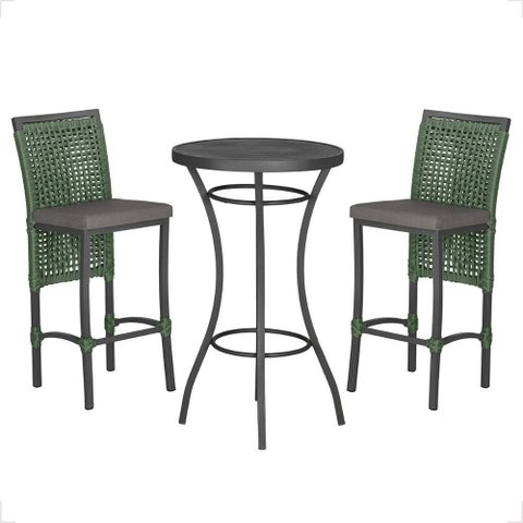 Mesa Bistro e 2 Banquetas Roma Preta Corda Náutica 11 Trama Original
