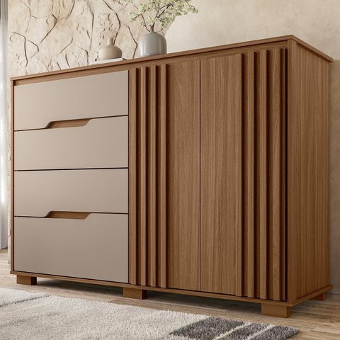 Cômoda para Quarto 4 Gavetas 2 Portas 147cm Texas Marrom/Carvalho/Fendi