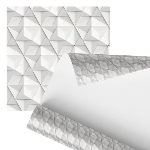 Papel de Parede Adesivo Triângulo 3d Branco e Dourado 2,80m