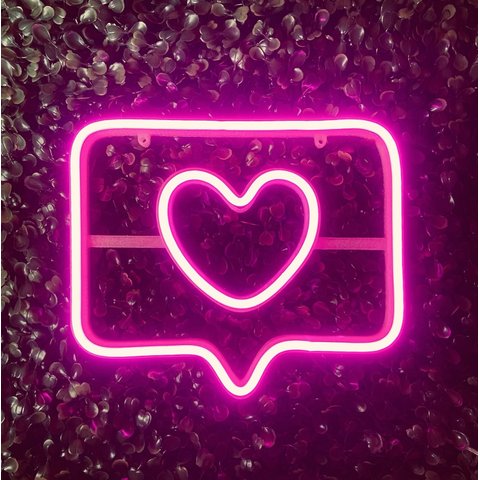 Luminária Parede Balão Coração Rosa Neon Led