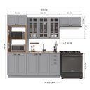 Ver imagem 3 de Cozinha Modulada 4 Peças Torre Quente Balcão sem Tampo 2 Aéreos 100% MDF com Vidro e Rodapé Bari Cinza/Titânio Fosco