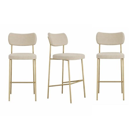 Kit 3 Banquetas Alta Melissa Bar Cozinha Aço Dourado Bege