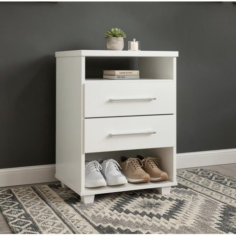 Mini Cômoda com Gavetas e 2 Nichos Multiuso Branco